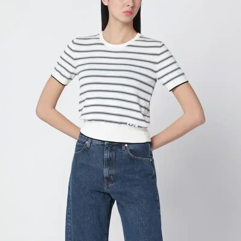 White Knit Top With Ecru/Black Stripes - A.P.C.