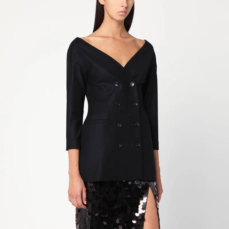 Black Wool V-Neck Jacket