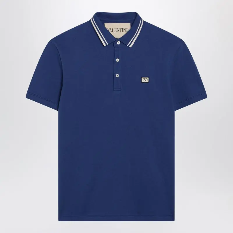 Blue Polo Shirt With Vlogo Patch - Valentino Garavani
