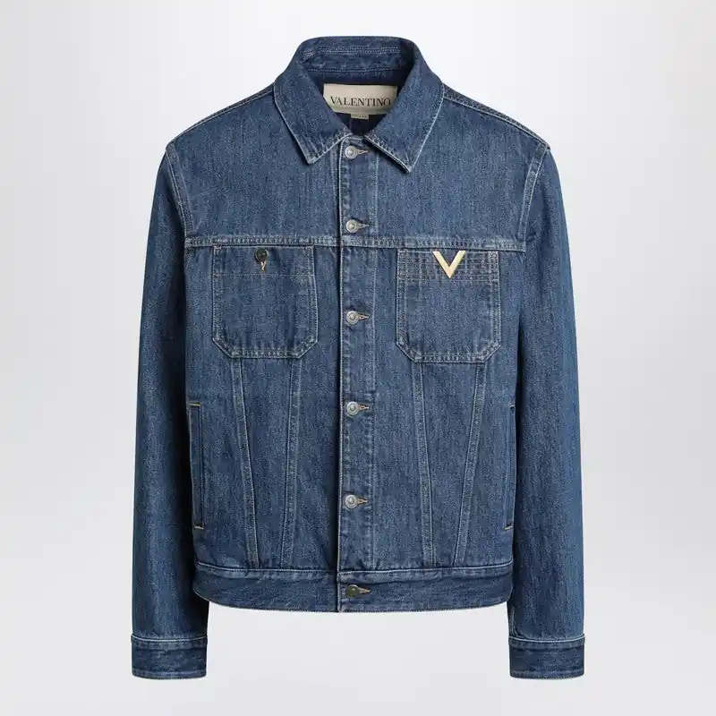Blue Denim Jacket With Vgold Detail - Valentino Garavani