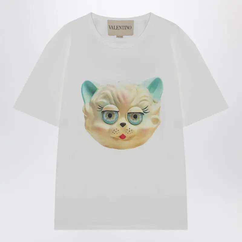 White T-Shirt With Le Chat De La Maison Print