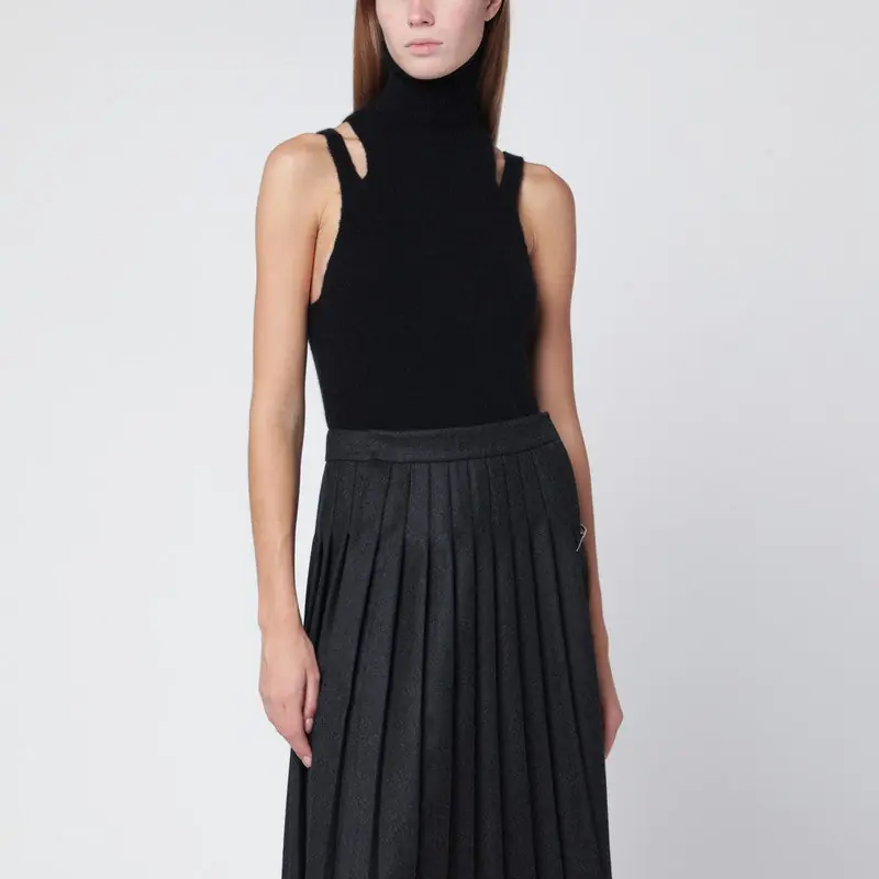 Black Cashmere Blend Turtleneck Top - Roberto Collina