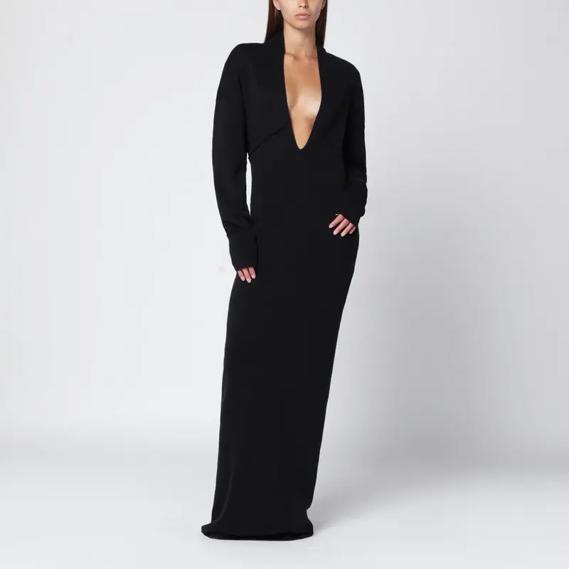Black Long Dress With Wide Neckline - Entire Studios
