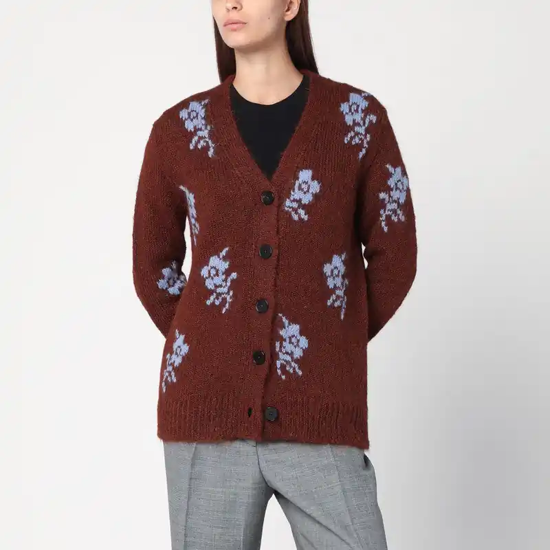 Brown Cardigan With Floral Inlay - Jil Sander