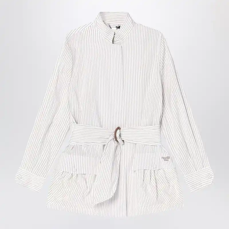 White Striped Cotton And Silk Blouson - Fendi