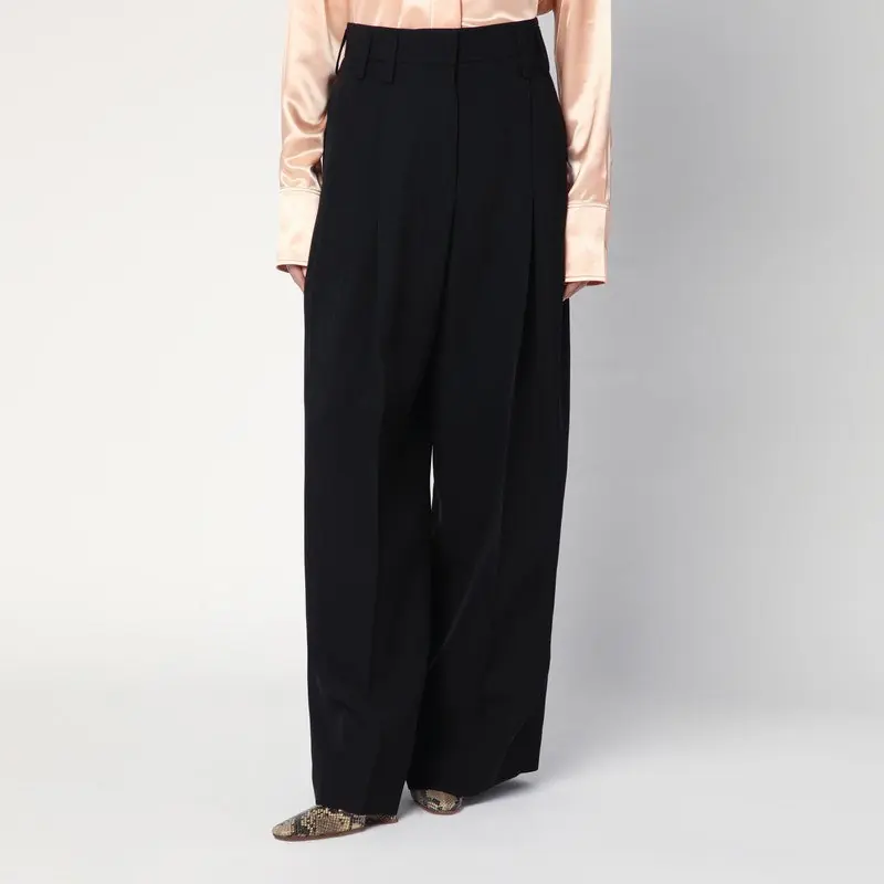 Wide Black Pants In Silk Blend - Jil Sander