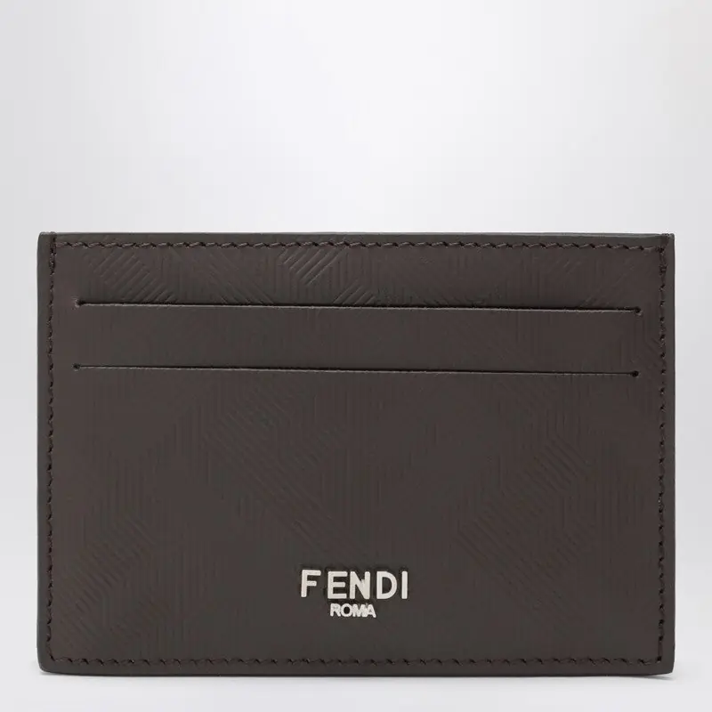 Brown Slim Leather Shadow Card Holder - Fendi