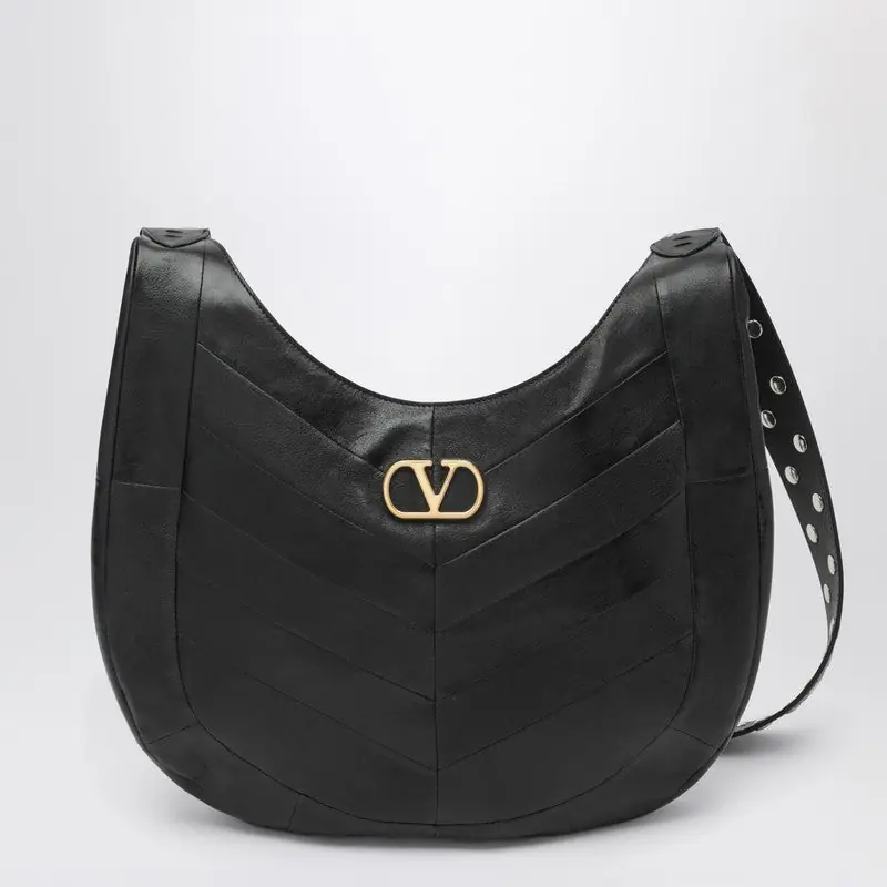 Medium Hoboho Bag In Black Chevron-Pattern Nappa