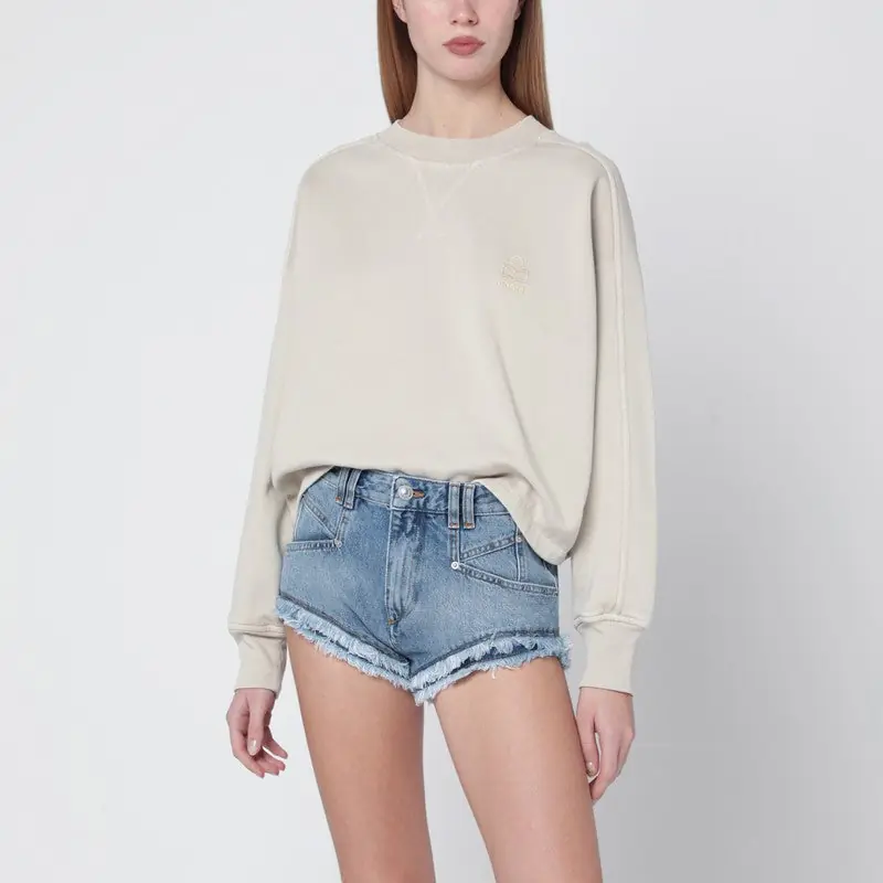 Beige Crew-Neck Cotton Sweatshirt