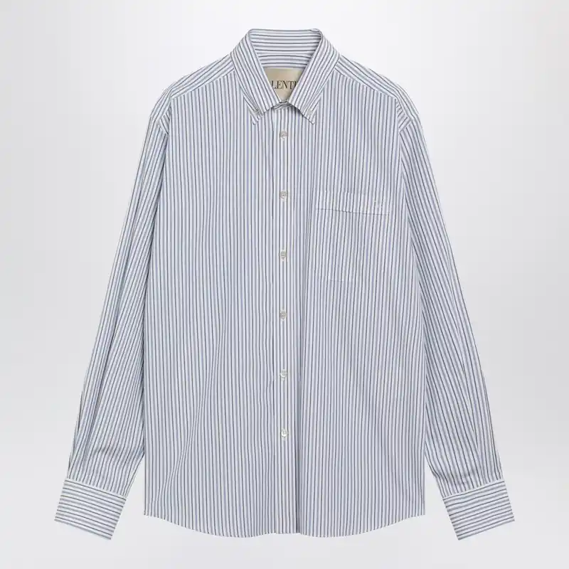 Ivory Shirt With Light Blue And Blue Stripes - Valentino Garavani