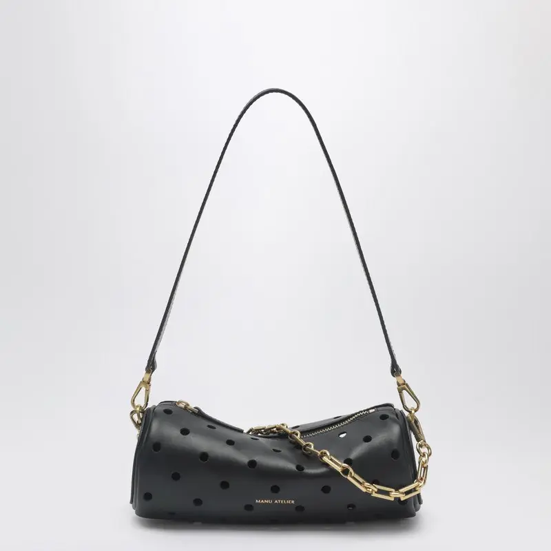 Mini Cylinder Bag In Perforated Black Leather - Manu Atelier