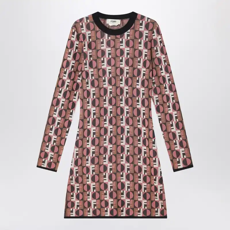 Pink Viscose Jacquard Dress - Fendi
