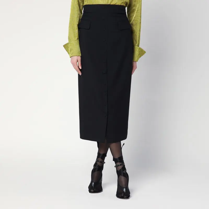 Black Wool And Mohair Midi Skirt - Dries Van Noten