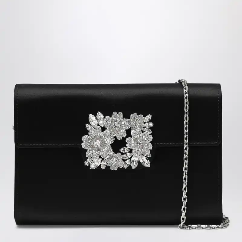 Efflorescence Mini Clutch Black In Satin - Roger Vivier