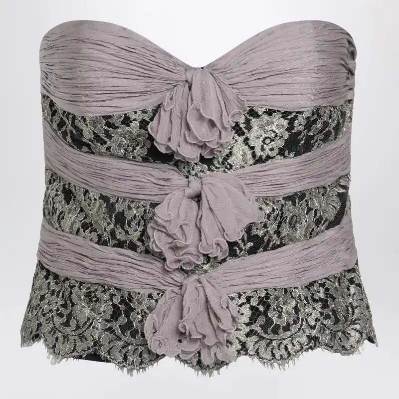 Grey/Mauve/Gold Chiffon Silk Top - Valentino Garavani