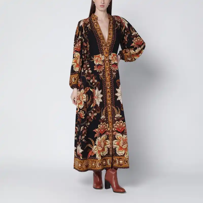 Black “Majestic Garden” Long Dress - Farm Rio