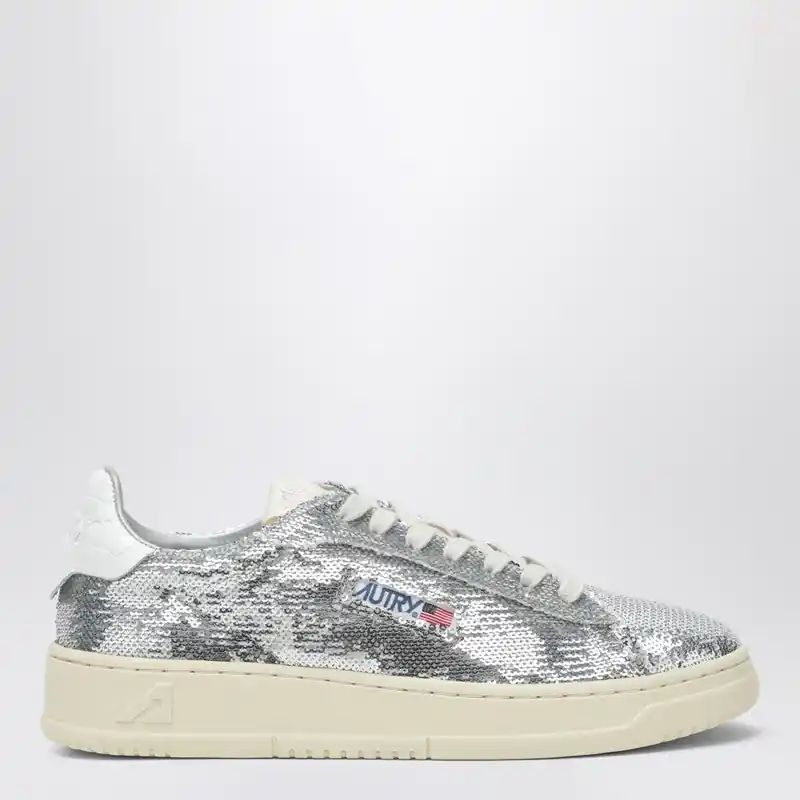 Dallas Sparkling Sneakers In Grey/White Sequins - Autry