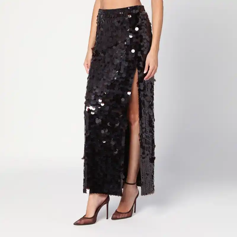 Brown Sequinned Skirt With Slit - P.A.R.O.S.H.