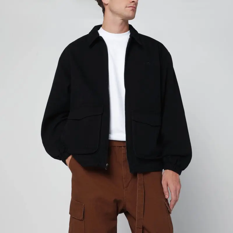 Black Zip-Up Overshirt With Logo