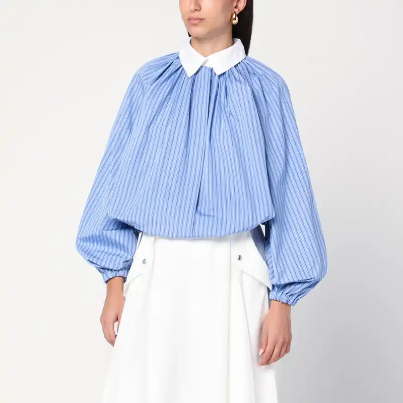 Striped Balloon-Sleeve Shirt In Light Blue