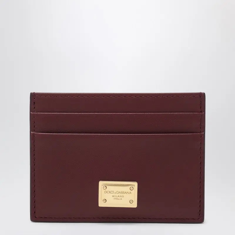 Bordeaux Leather Cardholder With Logo Plate - Dolce & Gabbana