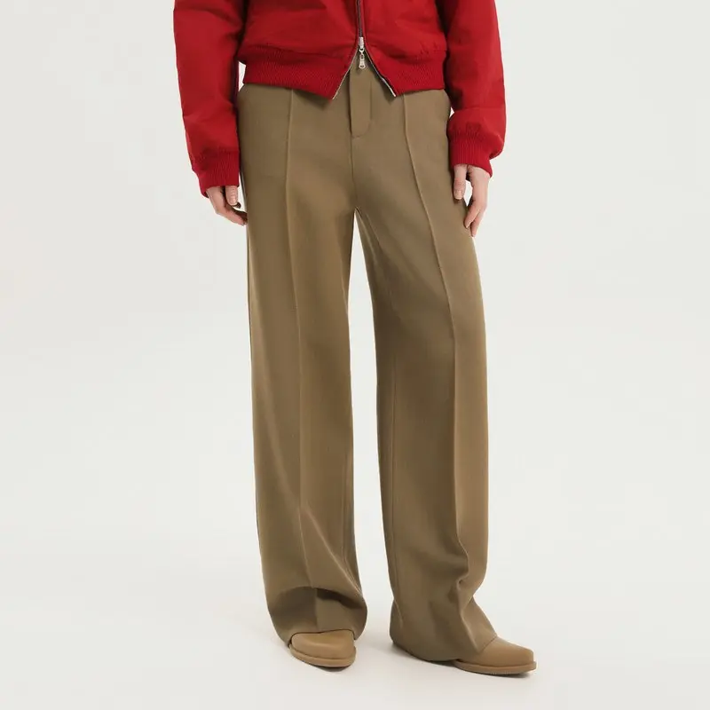 Olive Green Straight Leg Wool Pants - 1989 Studio