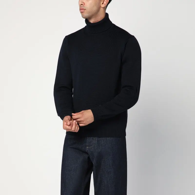 Navy Blue Wool Turtleneck Sweater - Roberto Collina