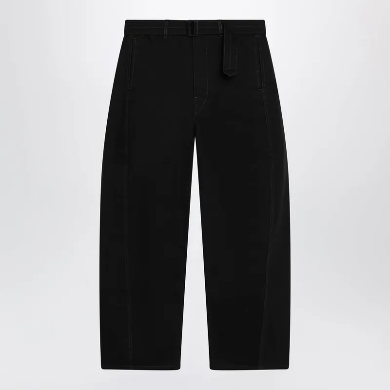 Black Cotton Trousers With Belt - Lemaire