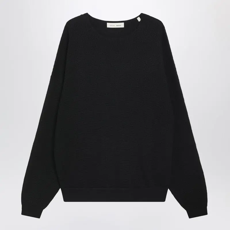 Black Waffle-Knit Sweatshirt