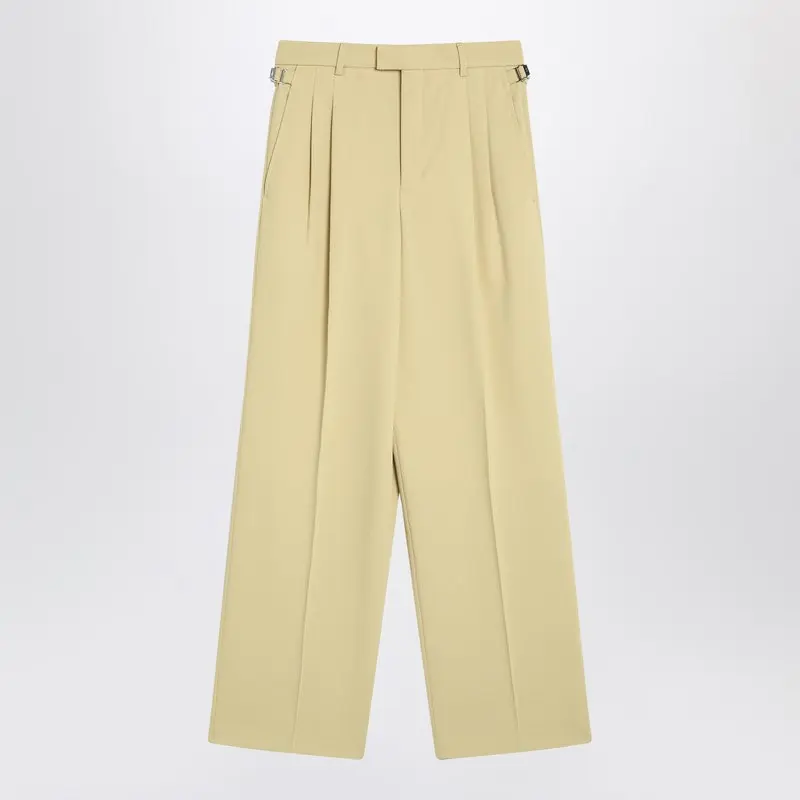 Wide Lime-Coloured Wool Trousers