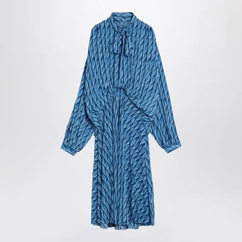 Midi Dress With Bow And Blue Print - Balenciaga