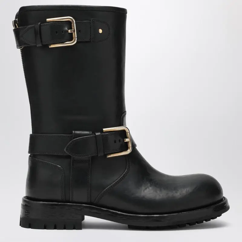 Black Leather Boot With Buckles - Dolce & Gabbana