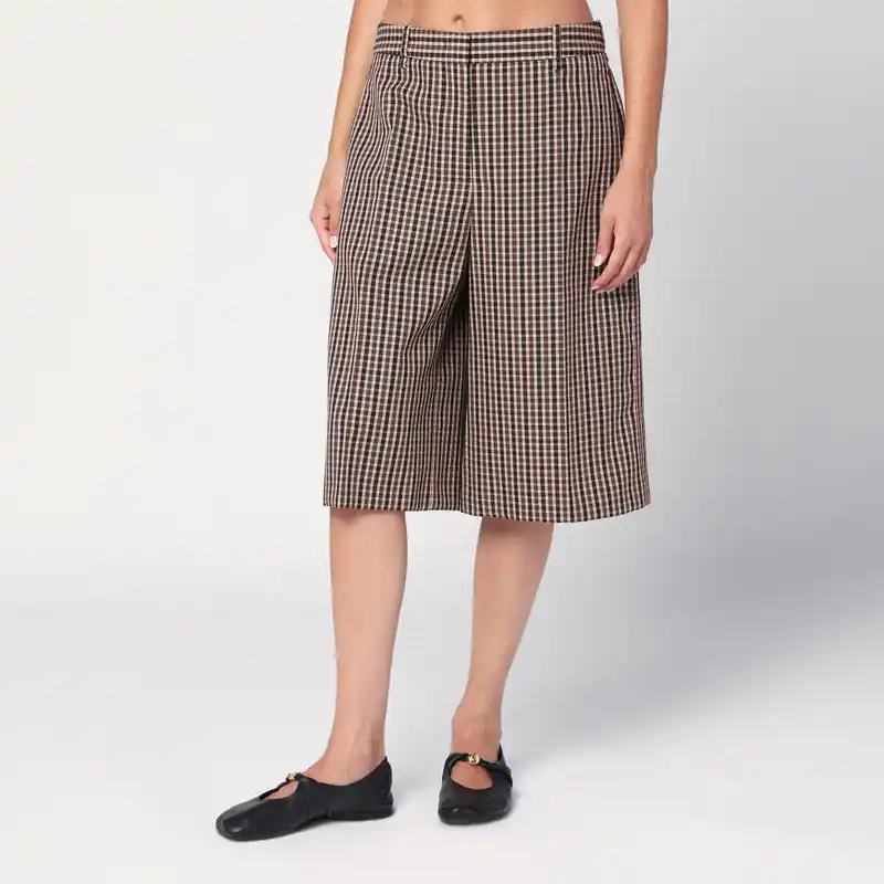 Brown Check Wool Bermuda Shorts - Jil Sander