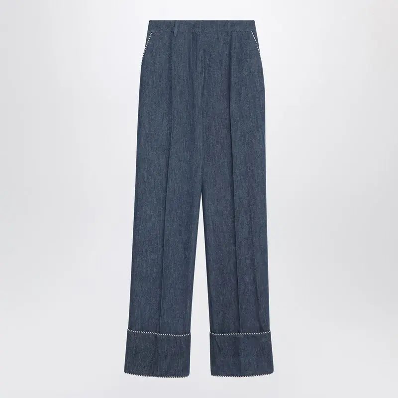Blue Trousers In Chambray Denim - Valentino Garavani
