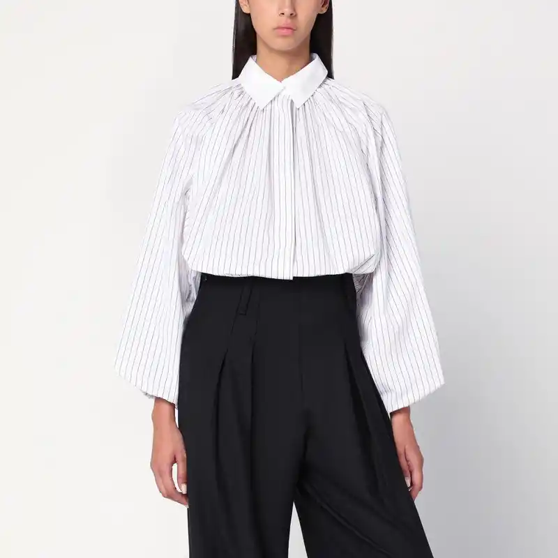 Striped Balloon-Sleeve Shirt In White