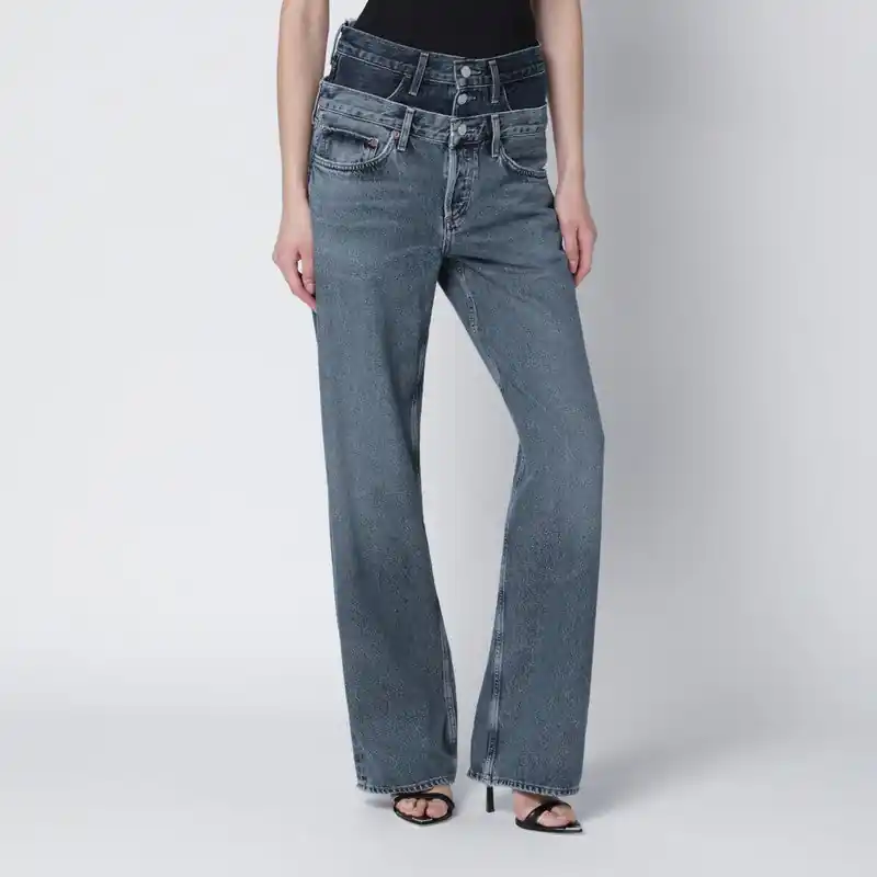 Elson Jeans With Double Waistband In Dark/Light Indigo - Agolde
