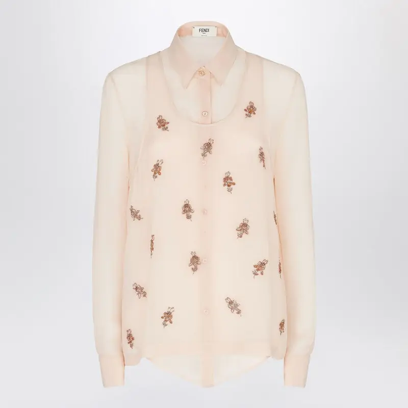 Embroidered Pink Georgette Shirt - Fendi