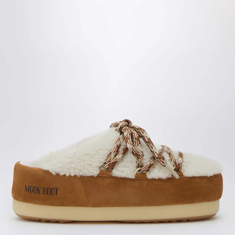 White Shearling And Suede Mules - Moon Boot