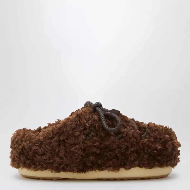 Dark Brown Curly Shearling Mules - Moon Boot