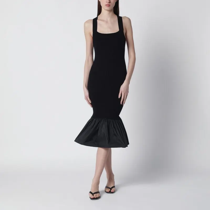 Black Dress With Faille Ruffle Hem - Patou