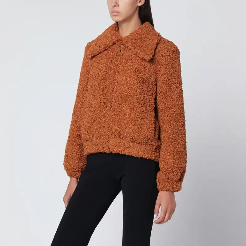Pumpkin-Coloured Faux Fur Bomber Jacket
