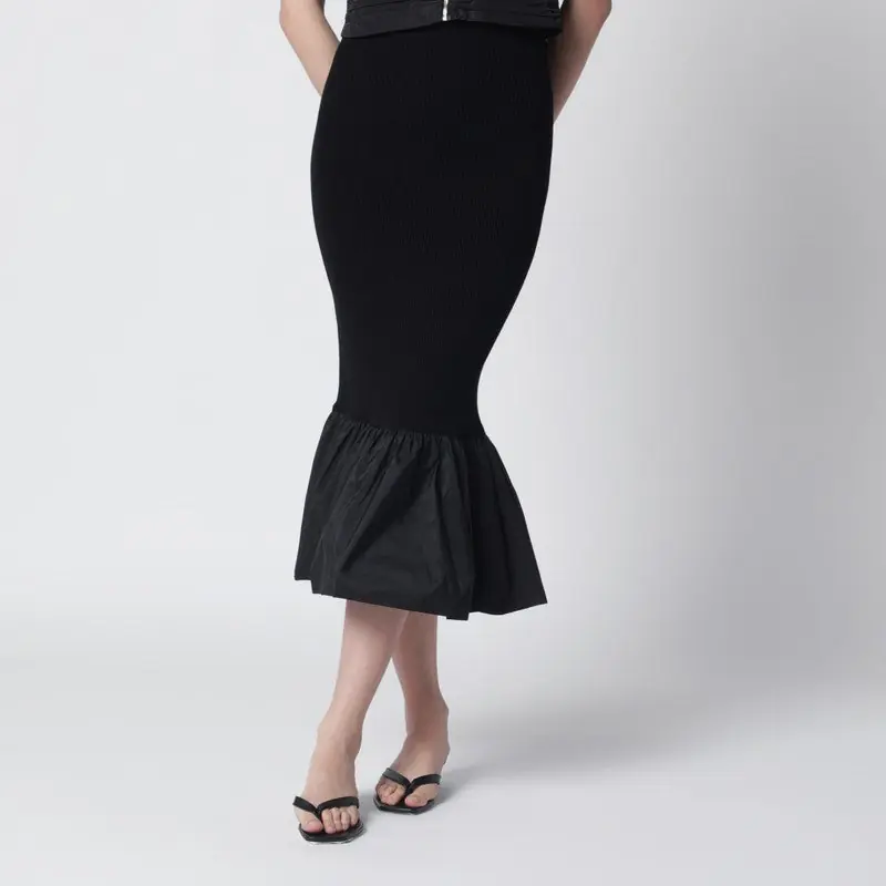Black Skirt With Faille Ruffle Hem - Patou