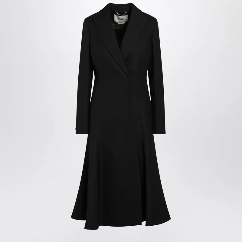 Black Grain De Poudre Wool Coat - Fendi