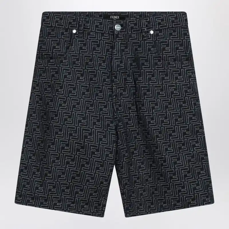 Jacquard Ff Blue Denim Shorts - Fendi
