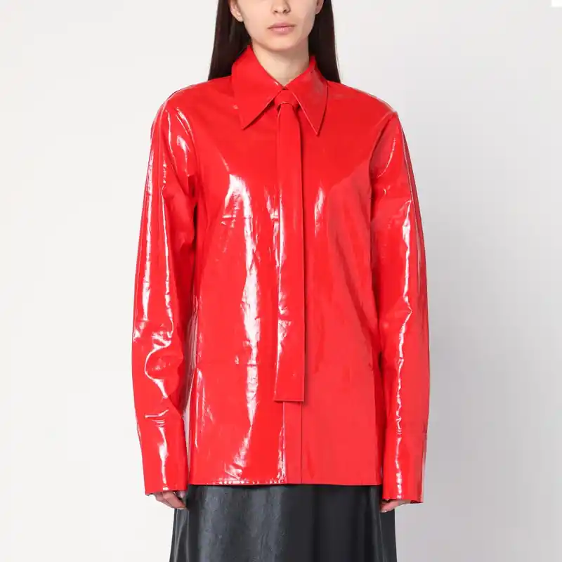 Shiny Linen Shirt With Red Tie - Jil Sander