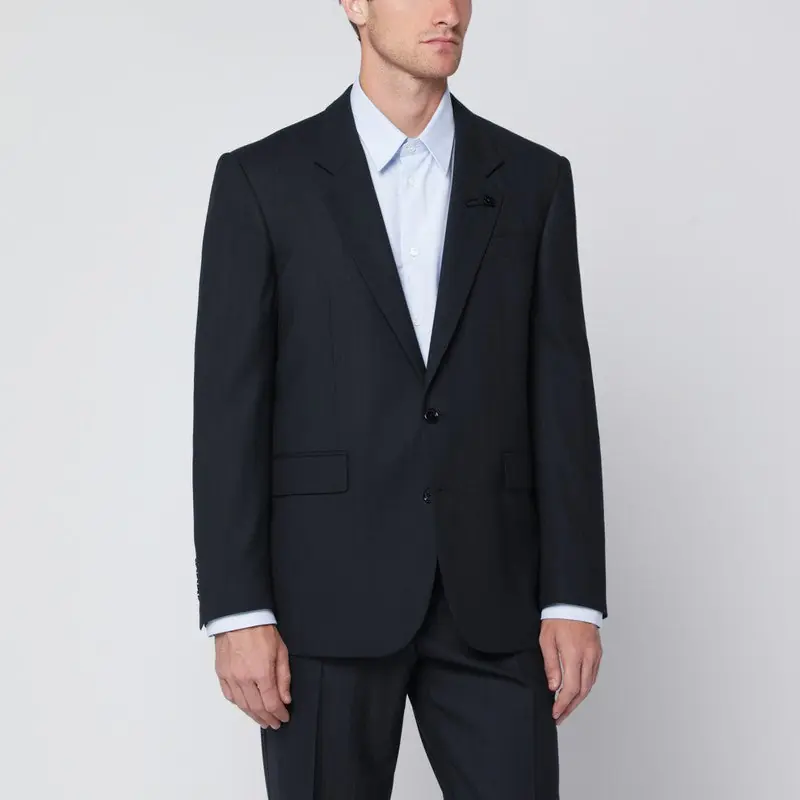 Single-Breasted Blue Wool Blend Jacket