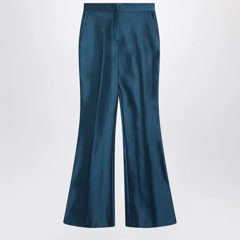 Teal Blue Duchess Satin Trousers - Fendi