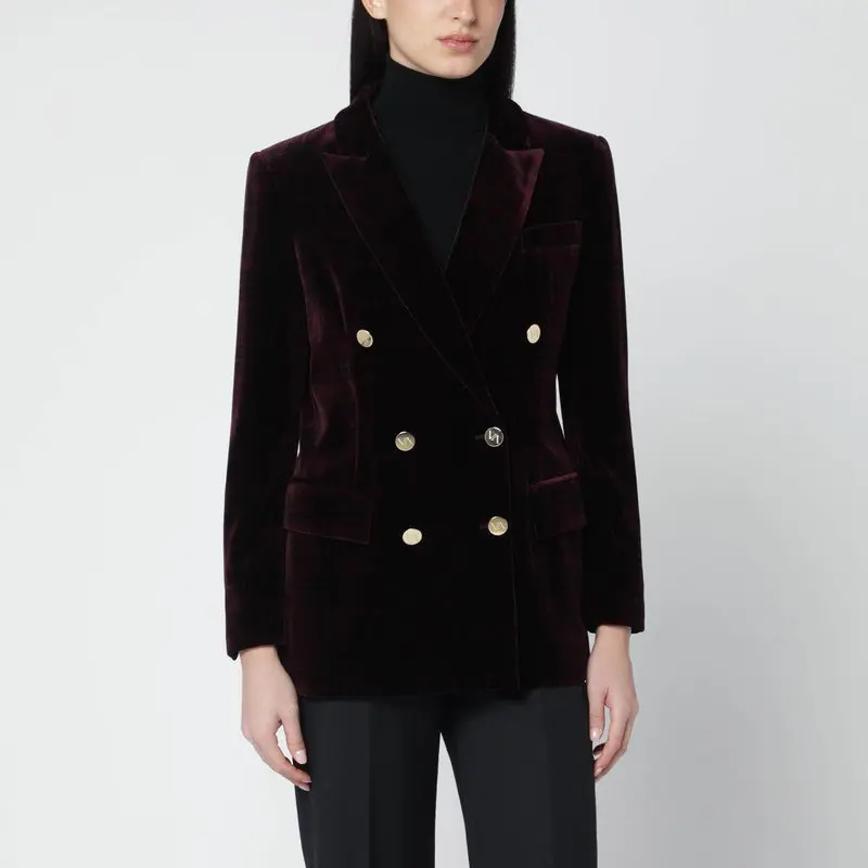 Bordeaux Velvet Double-Breasted Jacket