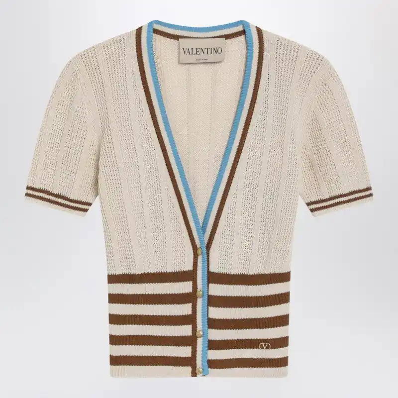 Openwork Striped Cotton Cardigan - Valentino Garavani
