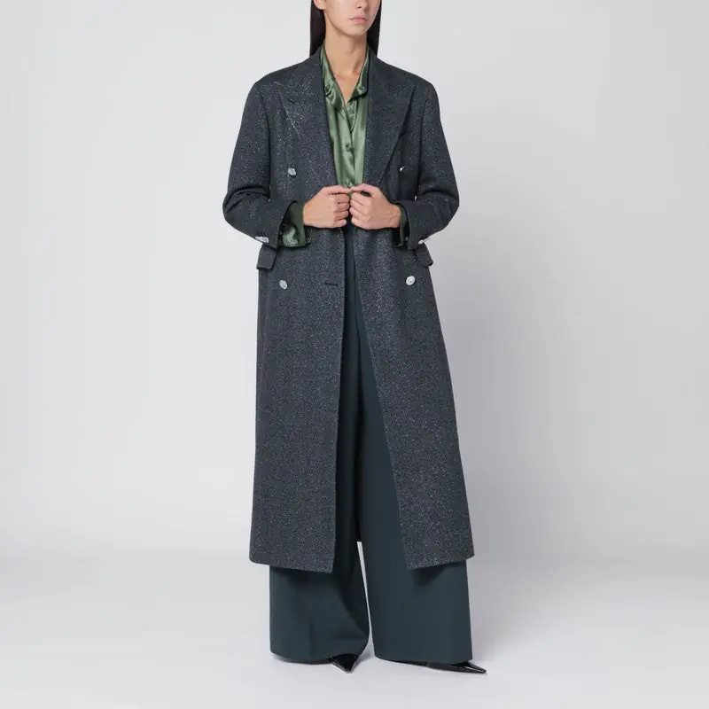 Black Houndstooth Double-Breasted Coat
